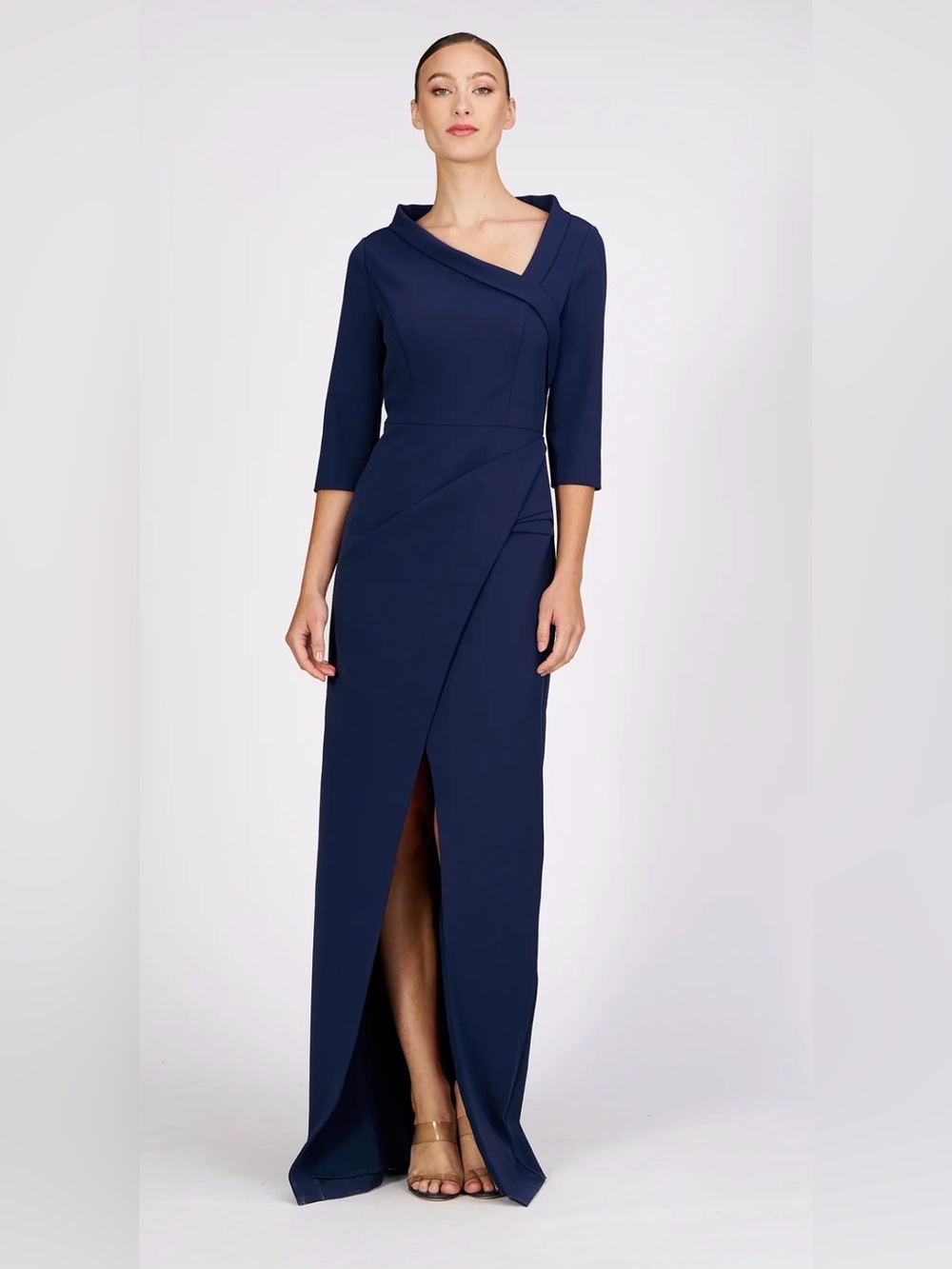 Kay Unger Helena Stretch-Crêpe Column Navy Blue Gown Size:2 $318